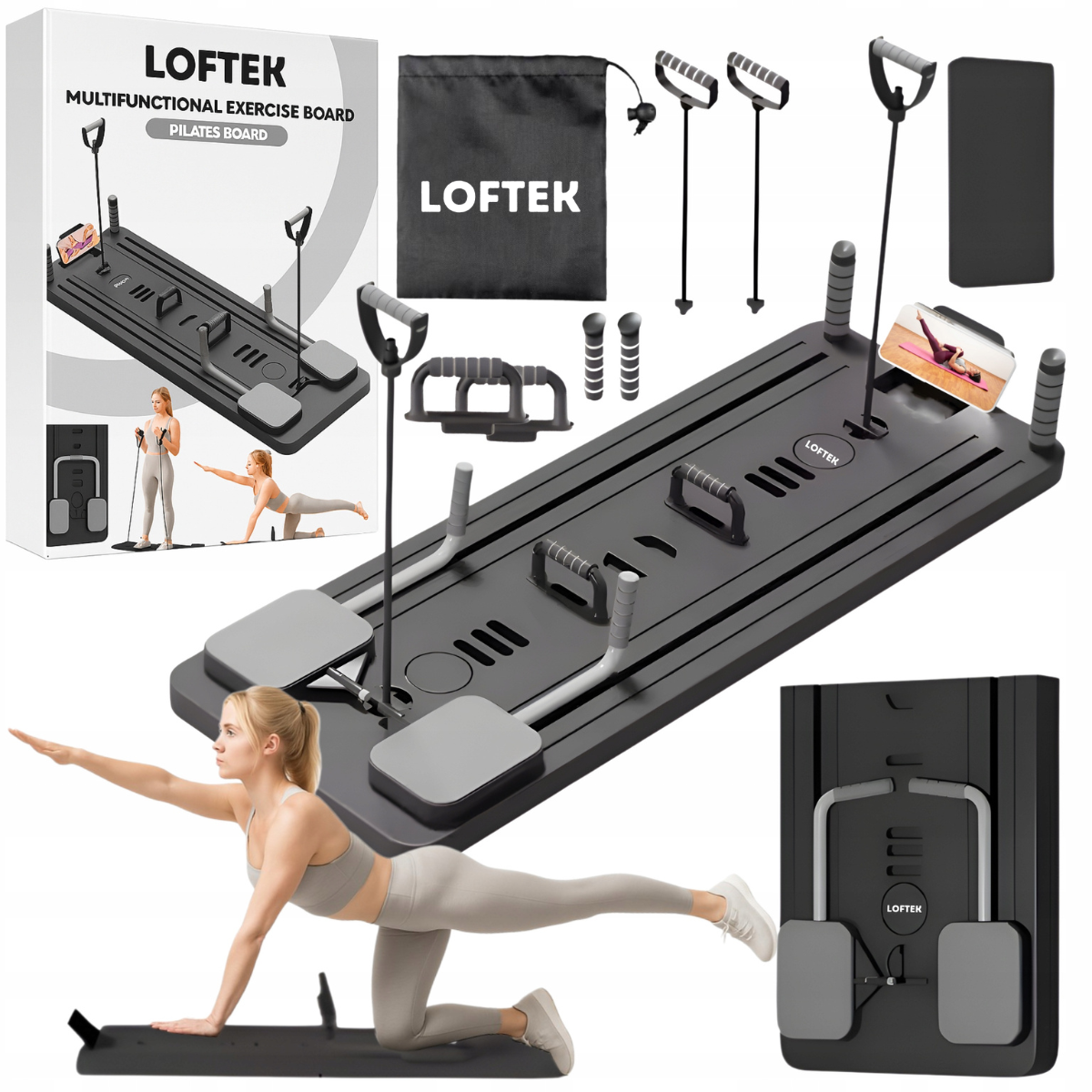 Pilates Reformer 9w1 Czarna Deska do Ćwiczeń w Domu LOFTEK